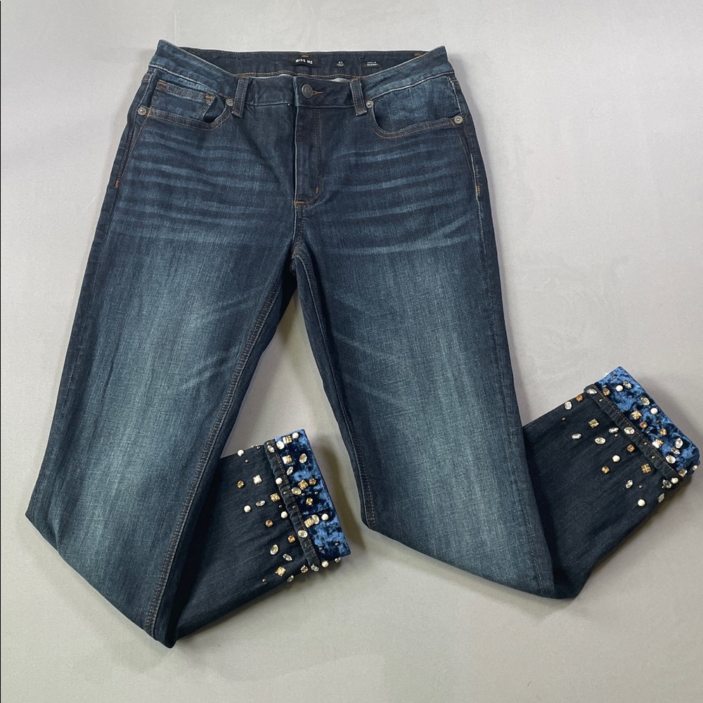 Miss Me Dark Wash High Waist Rhinestone Embellished Stretch Ankle Jeans | 30